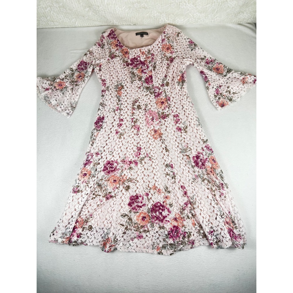 Chris McLaughlin Pink Floral Lace Bell Sleeve Dress Size 14
